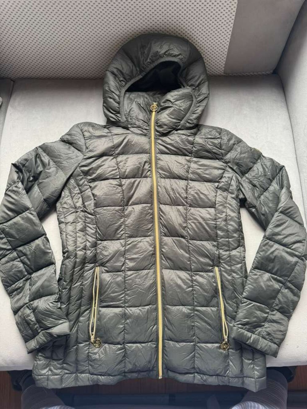 Michael Kors Olive/Army Green Packable Down Jacket with Gold Accents (Size S)